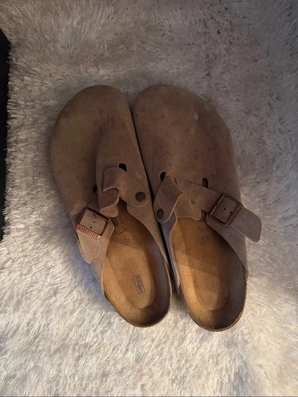 Birkenstock Boston Clog in Taupe Suede with Single Buckle Size 15 Used No Box